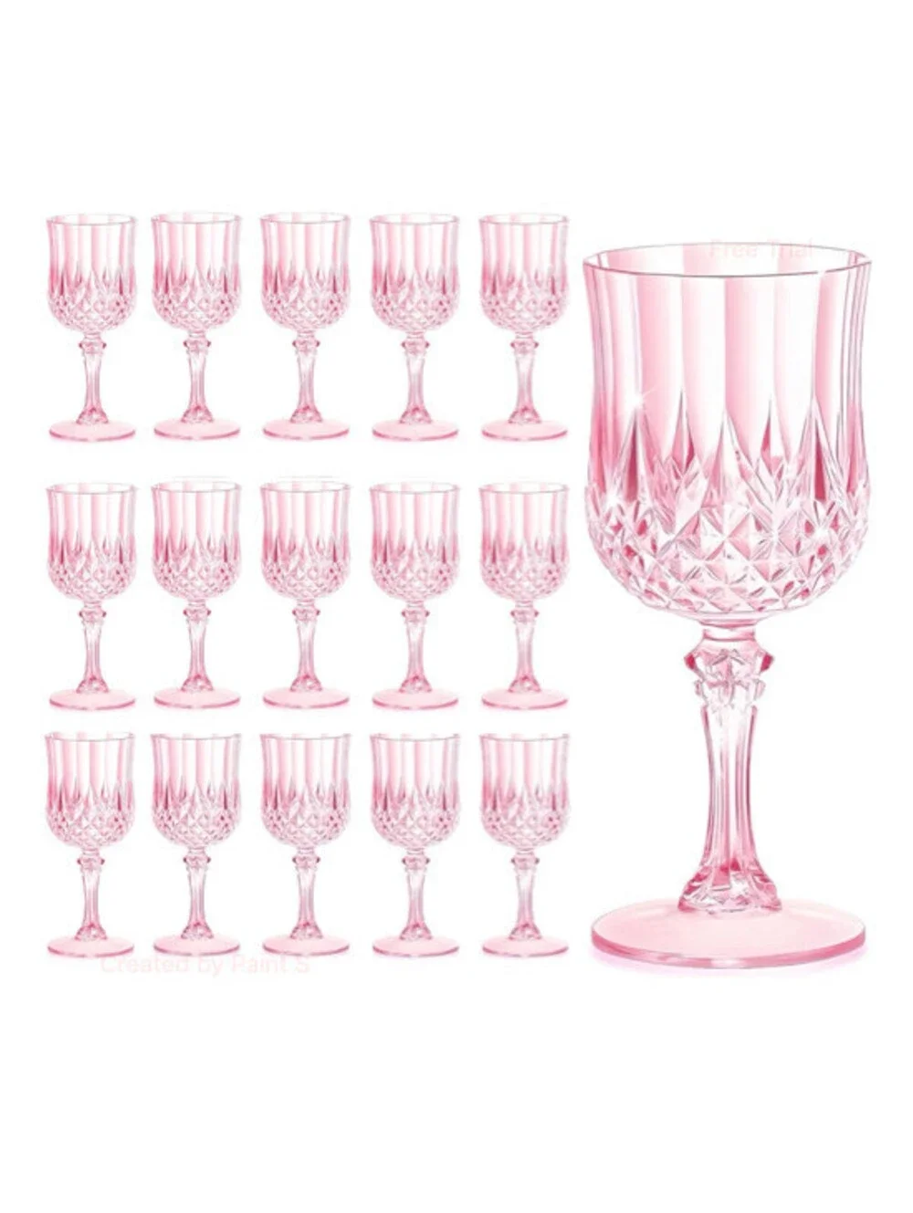 Lot of 16: NEW HTTBEIZI Pink Plastic Wine Glasses Disposable Drinking Cups 7 oz